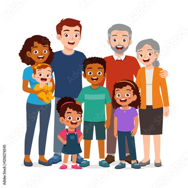 Fototapeta happy family standing for portrait photograph together