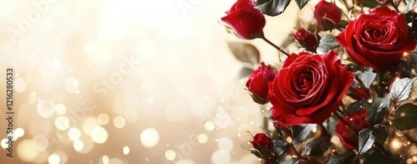 Obraz Closeup of Red Roses with Golden Lights Background