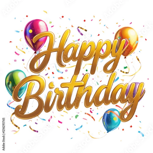 Fototapeta happy birthday text  with transparent background PNG and JPEG image	