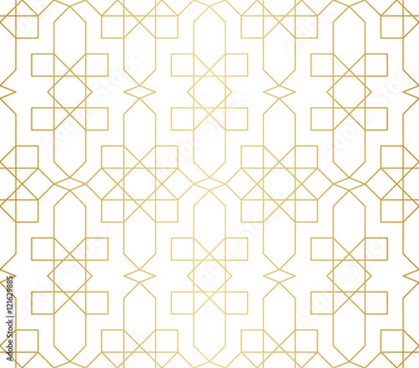 Fototapeta Golden abstract geometric pattern with rhombus, triangles and squares vector illustration
