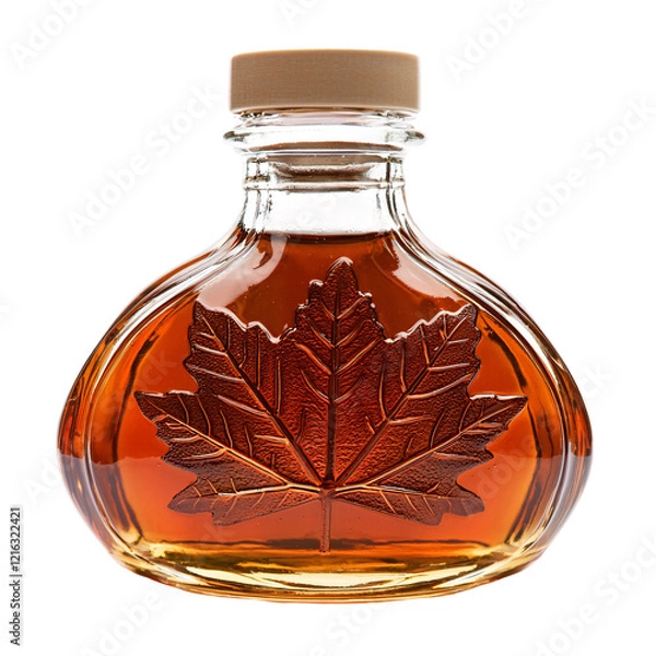 Fototapeta Glass Bottle of Maple Syrup with Leaf Design