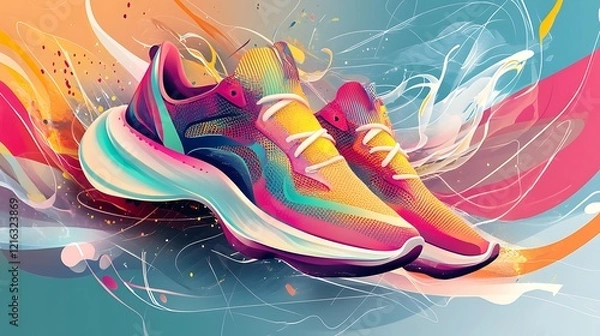Fototapeta Urban Steps: Stylized Digital Artwork of Fashionable Sneakers with Dynamic Design