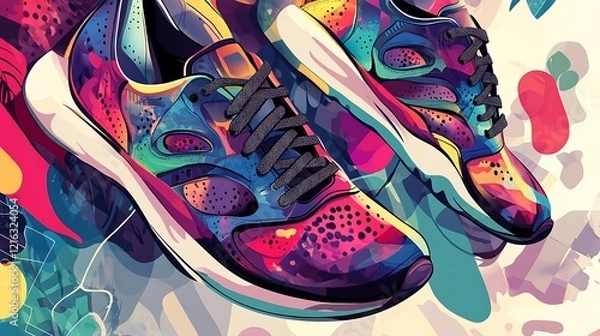 Fototapeta Urban Steps: Stylized Digital Artwork of Fashionable Sneakers with Dynamic Design