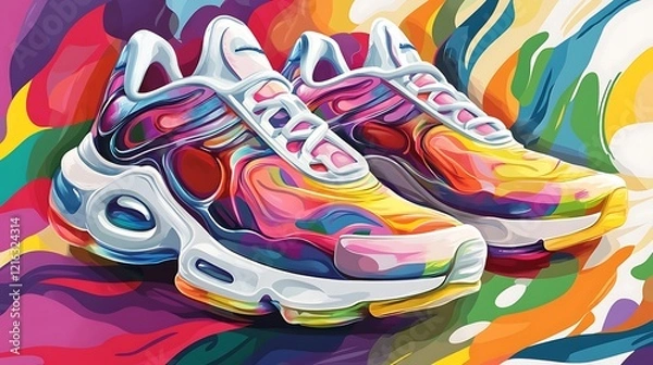 Fototapeta Urban Steps: Stylized Digital Artwork of Fashionable Sneakers with Dynamic Design