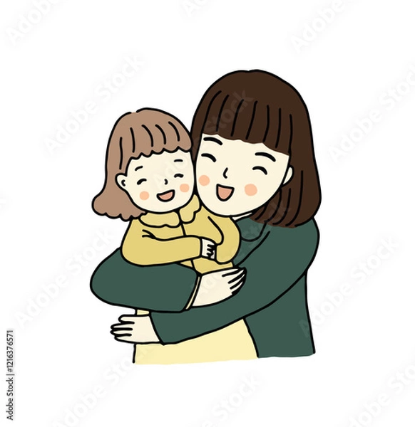 Fototapeta The mother hugging daughter, hand drawn style vector illustration
