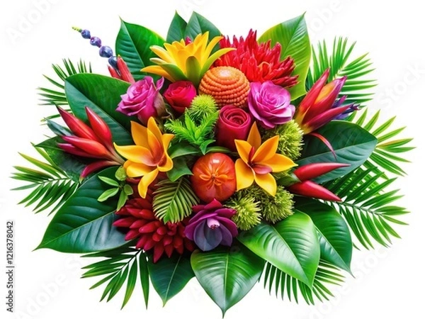 Fototapeta Tropical Floral Bouquet Aerial Composition - Bright Colors, Sharp Focus