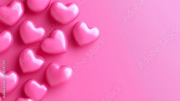 Obraz Pink background with a row of hearts on it. The hearts are all different sizes and are arranged in a row
