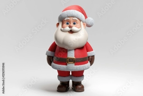 Fototapeta A cheerful 3D model of Santa Claus, ready for Christmas, with a friendly smile.