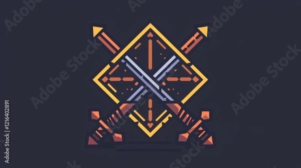Fototapeta Crossed Swords and 20 Sided Dice Flat Vector