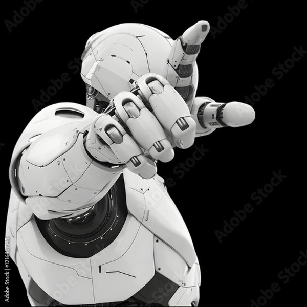 Fototapeta robot hand reaching out robot cyborg robot isolated on black background,generative ai