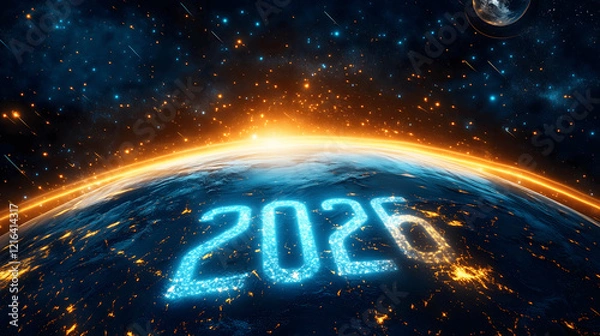 Obraz 2026. New Year 2026 Enclosed Earth in Space