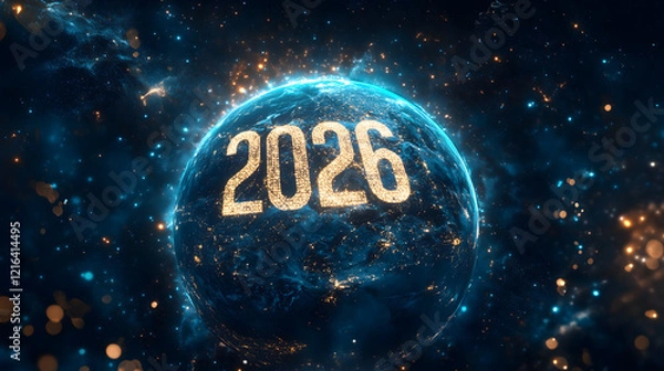 Fototapeta 2026. New Year 2026 Enclosed Earth in Space
