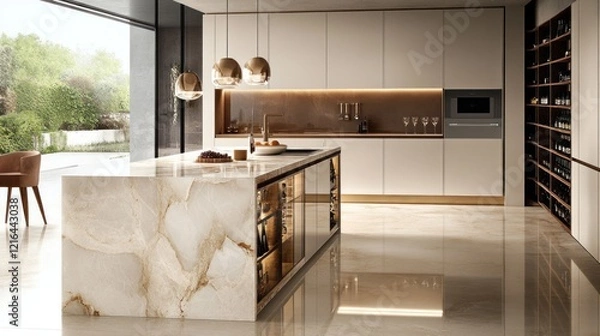 Obraz Luxury Modern Kitchen Design with Onyx Island and Wine Cellar