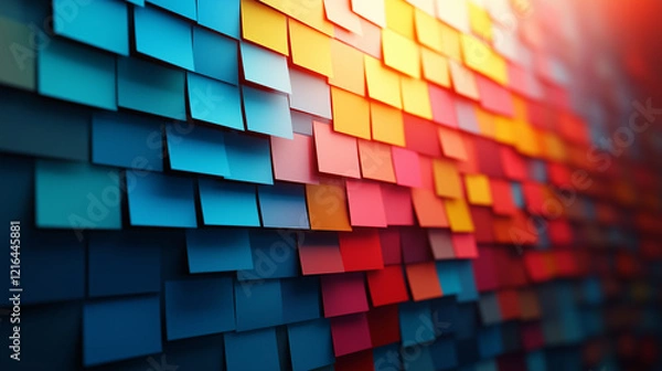 Fototapeta Sticky Note Post It Board Office. Business people meeting at office and use post it notes to share idea. Brainstorming concept. Sticky note on glass wall or blackboard. Set of colorful blank notes. 