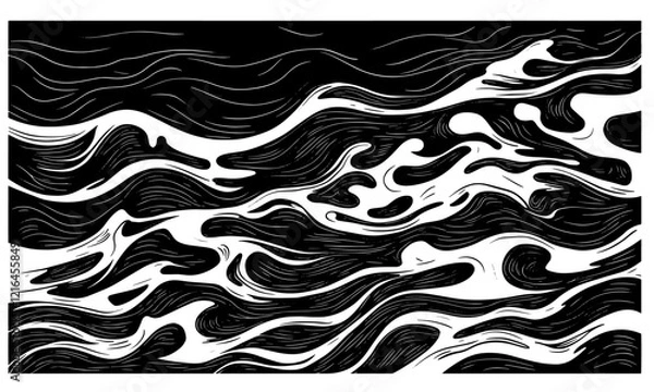 Fototapeta Linocut waves water vector background texture