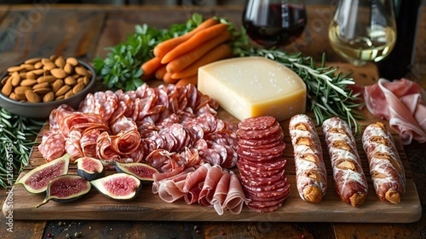 Obraz Cheese and cured meat charcuterie selection
