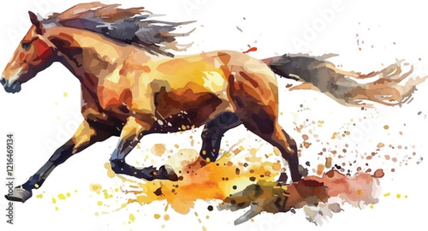 Fototapeta watercolor painting horse and rider background, generative ai