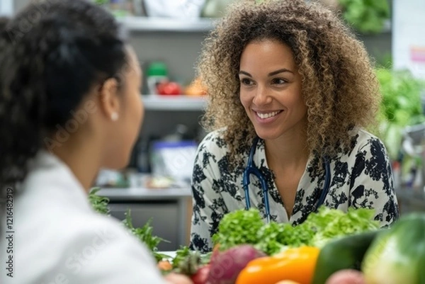 Fototapeta Nutritionist Discussing a Healthy Diet with Clients for Better Living Choices