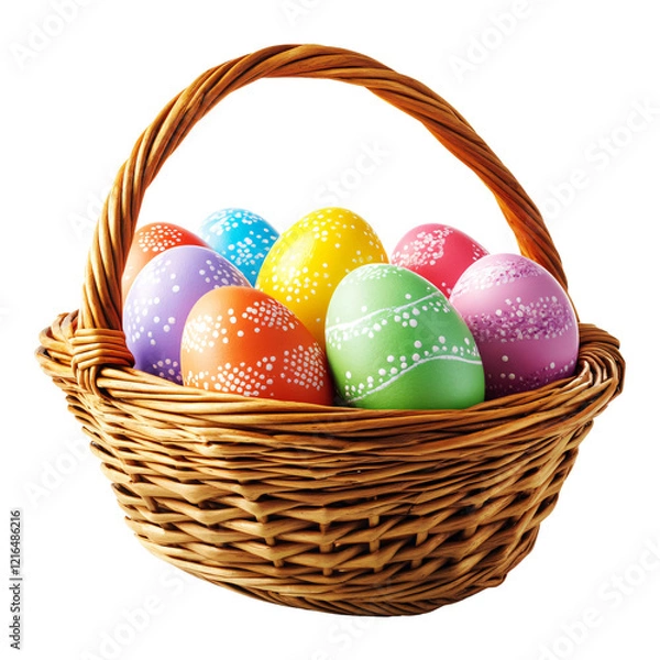 Fototapeta Colorful hand drawn easter eggs in the basket isolated on a transparent background