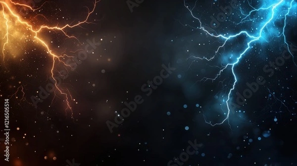 Fototapeta Clashing storms electric lightning strikes dramatic sky digital art moody atmosphere wide angle nature fury