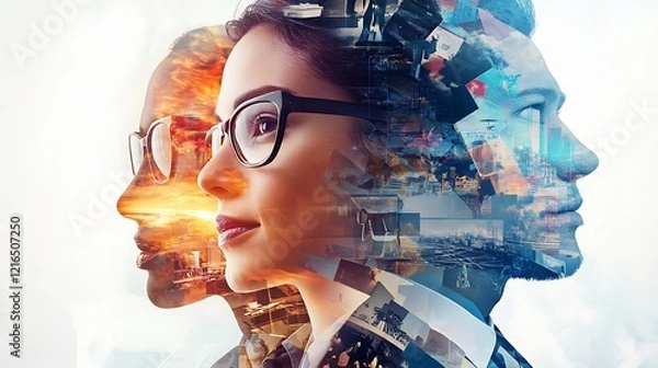 Obraz Double Exposure of Two Faces with Urban Landscapes
