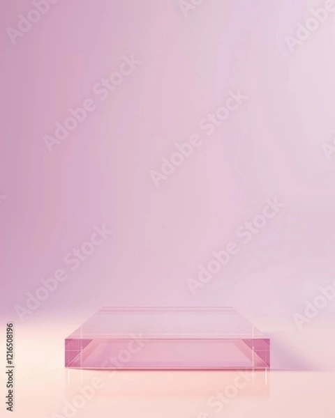 Fototapeta Minimalist square transparent podium with a soft pink gradient background, ideal for modern product displays, branding, or photography