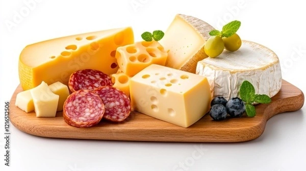Fototapeta Cheese Platter with Fruits and Knife on Marble Cutting Board. Generative AI
