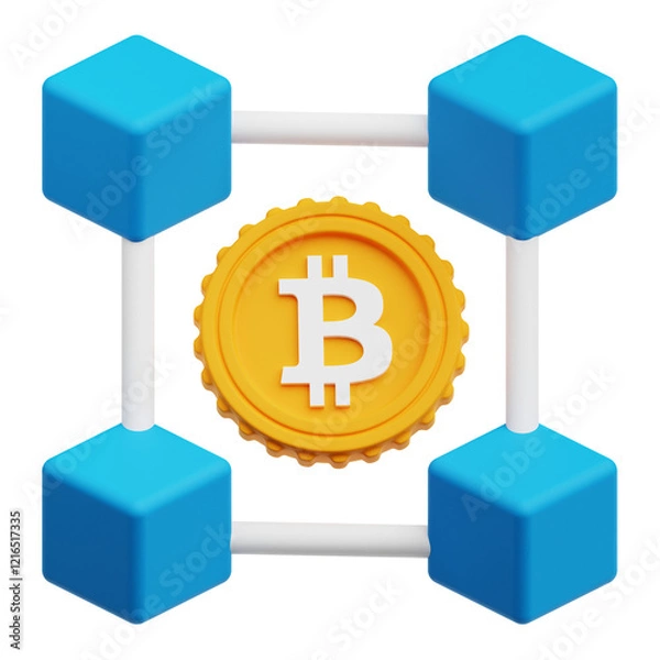 Fototapeta bitcoin blockchain 3d icon isolated on the transparent background