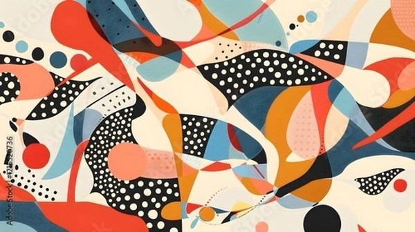 Fototapeta Illustration of A contemporary art piece combining abstract shapes and intricate dot fonts, evoking a sense of modernity. Ai Generate.
