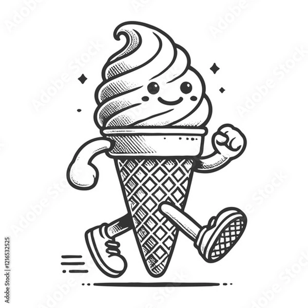 Fototapeta Running Ice Cream Cone Character engraving vector