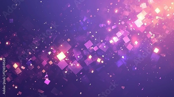 Obraz A vibrant abstract background featuring glowing squares and sparkles in purple tones.