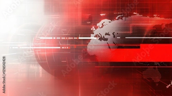 Fototapeta Global News Broadcast Red and White Abstract Background with World Map Graphic Design