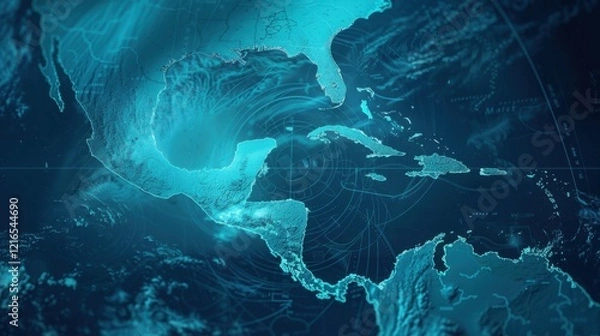 Obraz North America Weather Pattern Visualization Digital Globe Map  Meteorological Data Analysis