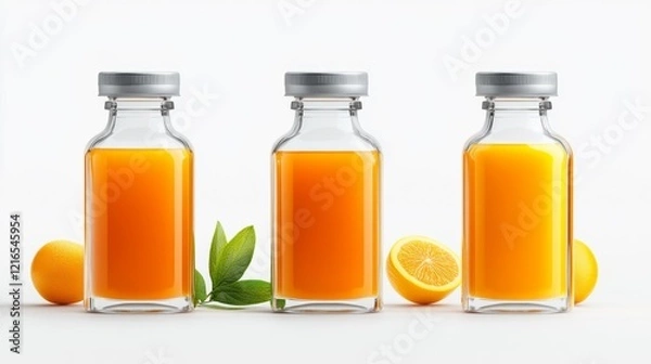 Fototapeta Fresh Lemon Juice in Bottle with Sliced Lemons. Generative AI