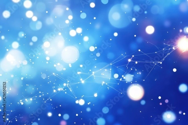 Fototapeta abstract blue background with connecting lines and glowing bokeh lights.