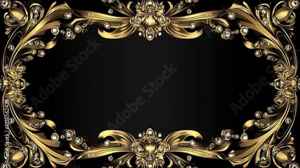 Fototapeta Ornate Gold Frame Adorned With Sparkling Diamonds