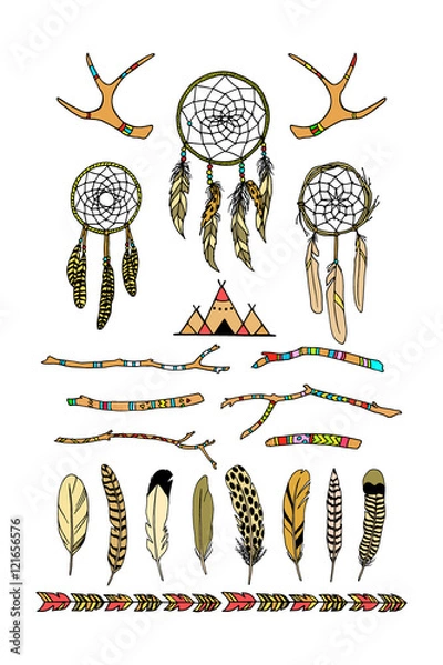 Fototapeta Hand drawn tribal elements