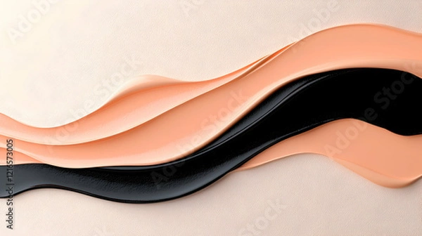 Fototapeta Abstract Peach and Black Fluid Waves on Textured Background