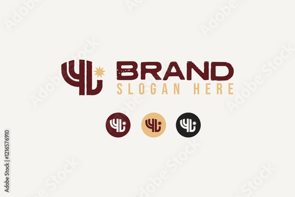 Obraz creative pictogram cactus and sun symbol logo design vector illustration.  abstract cactus icon logo vector design template with vintage, and retro styles. 