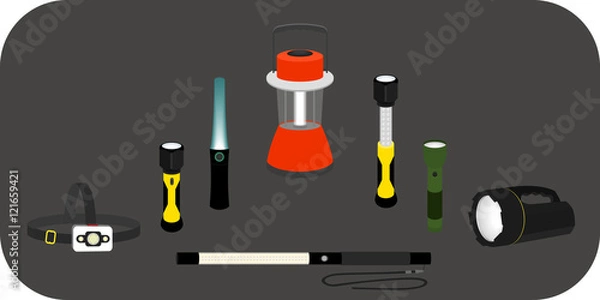 Obraz vector illustration various flashlight - headlamp, handlamp, tablelamp