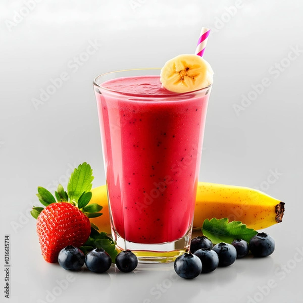 Obraz a strawberry shake decorated with strawberries, bananas, and blueberries
