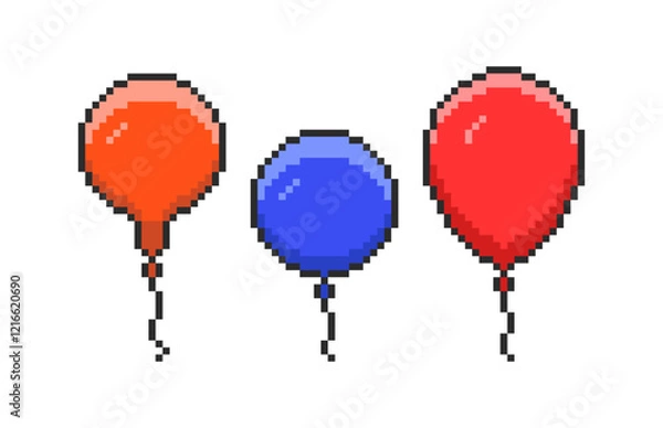 Fototapeta Set of colored balloons. Vector illustration in pixel style.