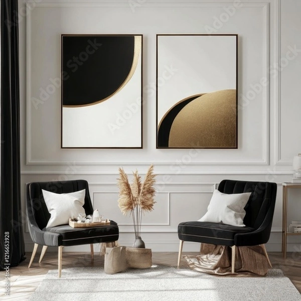 Fototapeta Modern Elegant Living Room with Abstract Art and Stylish Furniture