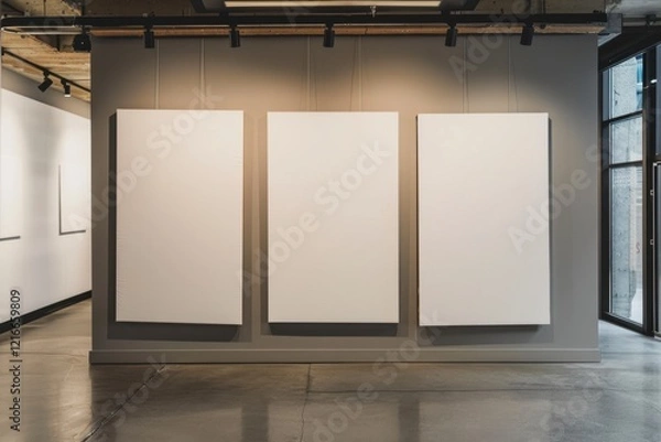 Fototapeta Minimalist Art Gallery with Blank Canvases on Display for Creativity