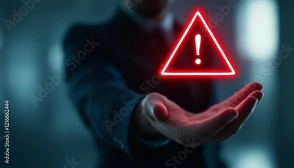 Fototapeta A Business Man Presenting a Warning Sign Symbol with Care and Concern