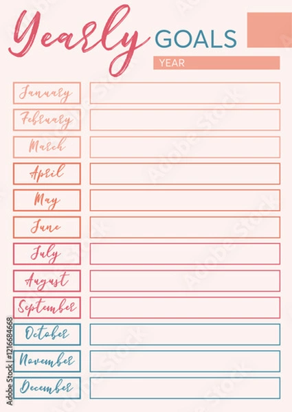 Fototapeta Yearly goals template, schedule, to do list, notebook page
