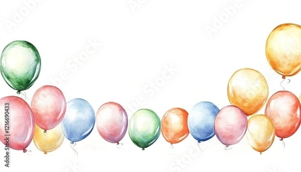 Fototapeta Colorful watercolor balloons in a festive arrangement, brightening a plain background for celebrations