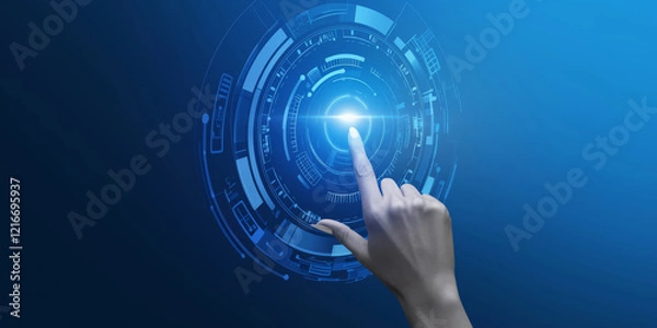 Fototapeta Futuristic Digital HUD Interface with Touch Interaction