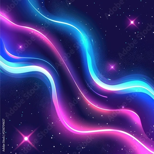Fototapeta A vibrant abstract design featuring flowing neon lines against a starry background.