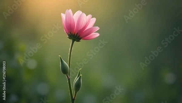 Fototapeta Minimalist blooming flower symbolizing strength and growth with soft blurred background